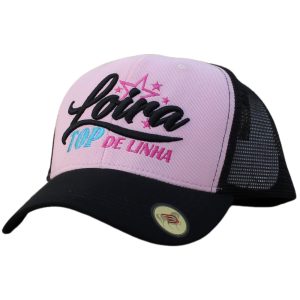 Boné TED Country Feminino Rosa Tela e Detalhes Preto Bordado Loira Top de Linha Tamanho:Único