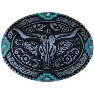 Fivela Master Longhorn Prata Detalhes Azul Tamanho:Único (679)