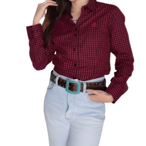 Camisete Feminina Buck Ride Xadrez Vermelho Manga Longa